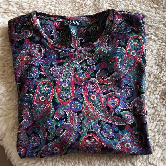 Beautiful Lauren Ralph Lauren Iconic Colorful Paisley Pattern Cotton Top ❤️🖤💜 - Picture 11 of 15